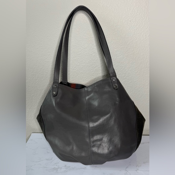 Innue Patchwork Italian Leather Hobo Tote Suede & Leather Shoulder Bag - Picture 3 of 9